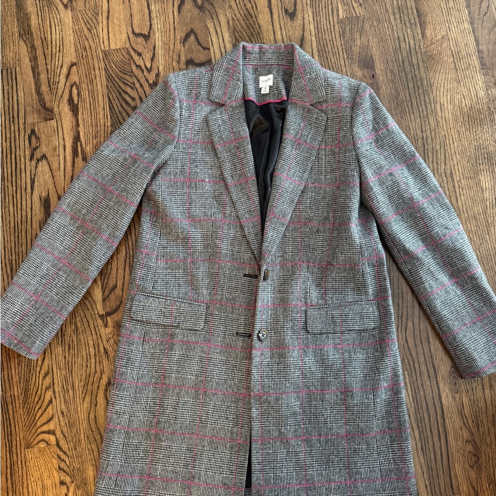 J. Crew Gray Plaid Coat with Pink Highlights
